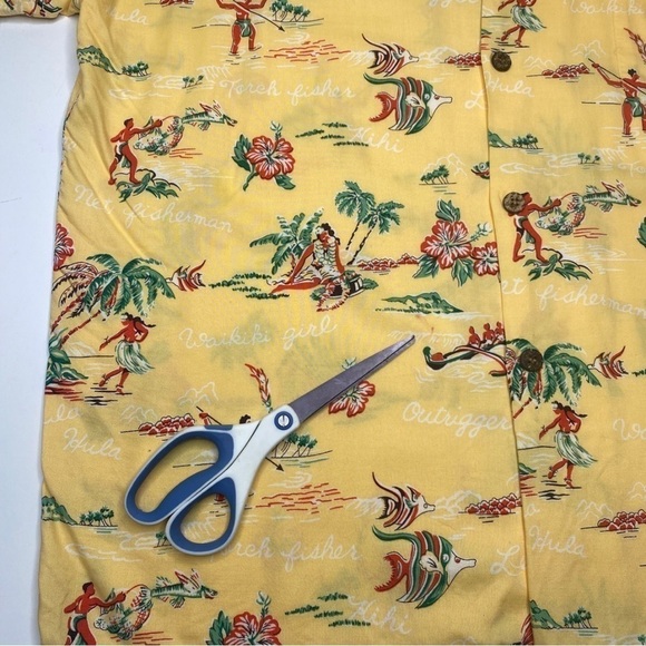 Vintage Joe Kealoha Yellow Hawaiian Shirt Tropical Fish Hula Spellout Sz XL - Picture 5 of 9